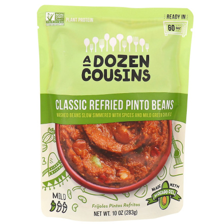 Front of A Dozen Cousins Classic Refried Pinto Beans, 283g