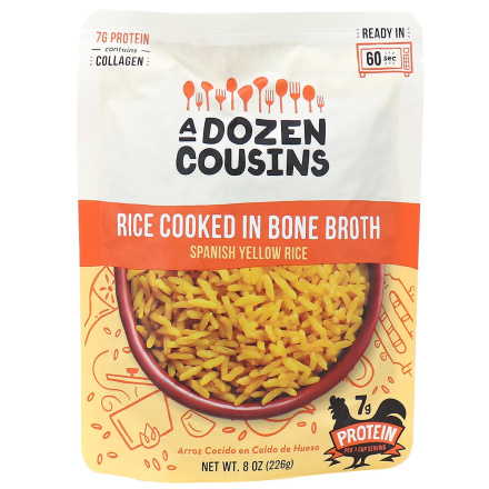 Front of A Dozen Cousins Rice Cooked In Bone Broth Spanish Yellow Rice, 226g