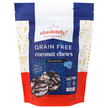 Front of Absolutely! Gluten-Free Grain-Free Coconut Chews Blueberry, 142g