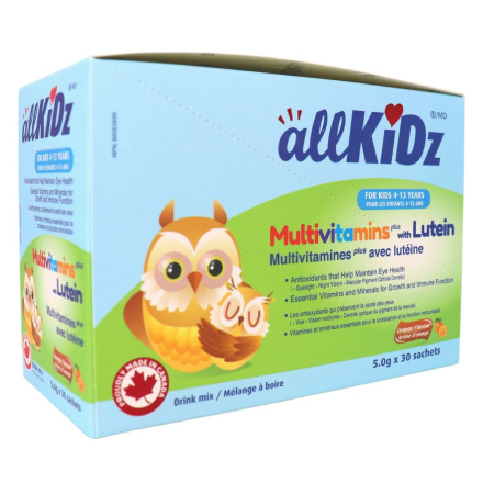 Front of AllKiDz Multivitamin Drink Mix with Luteibn