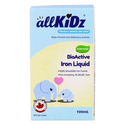 Front of AllKiDz Plant-Based BioActive Iron Liquid 