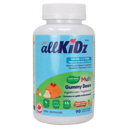 Front of AllKiDz Plant-Based Vitamin and Mineral Multi Gummy Bears Orange
