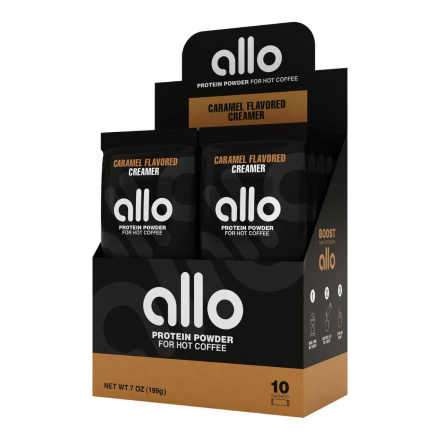 Front of Allo Protein Powder Creamer For Hot Coffee Caramel