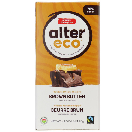 Alter Eco Dark Salted Brown Butter Organic Chocolate Bar, 80g