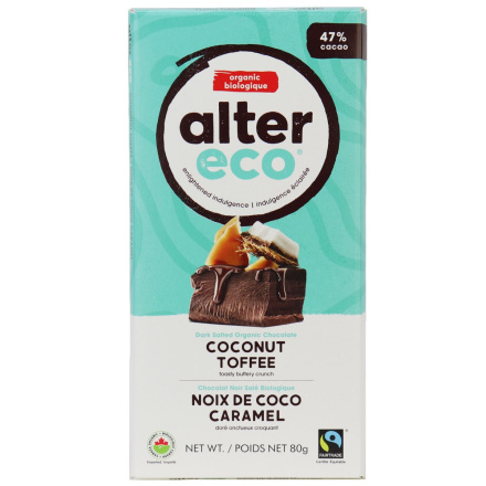Alter Eco Dark Coconut Toffee Organic Chocolate Bar, 80g