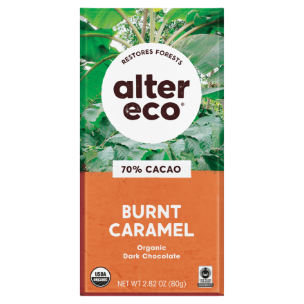Front of Alter Eco Dark Salted Burnt Caramel Organic Chocolate Bar, 80g
