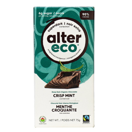 Alter Eco Organic Superdark Chocolate Crisp Mint, 75g