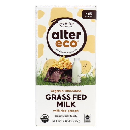 Alter Eco Organic Grass Fed Milk Chocolate with Rice Crunch, 75g