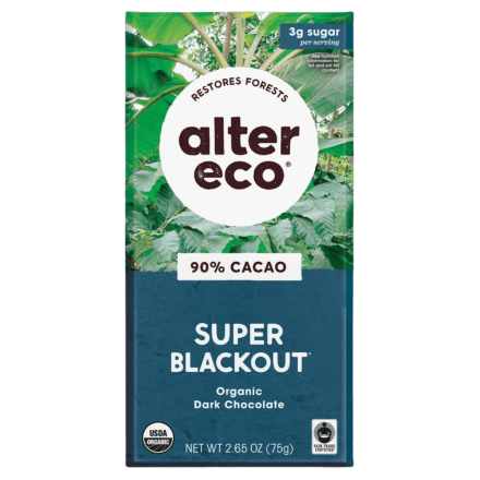 Front of Alter Eco 90% Cacao Super Blackout Organic Dark Chocolate Bar, 75g