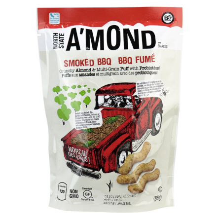 A'mond Snacks Almond & Multigrain Puffs with Probiotics Smoked BBQ, 85g