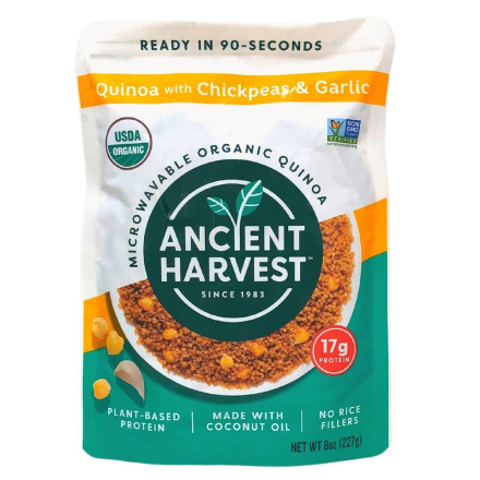 Front of Ancient Harvest Microwavable Organic Quinoa with Chickpeas and Garlic