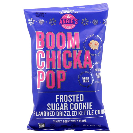 Front of Angie’s BOOMCHICKAPOP Frosted Sugar Cookie Flavored Drizzled Kettle Corn,128g