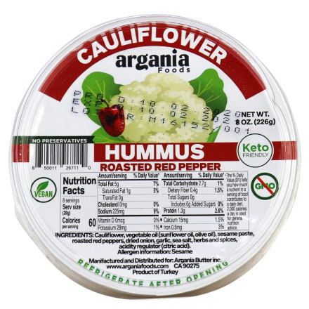 Argania Foods Roasted Red Pepper Cauliflower Hummus, 226g