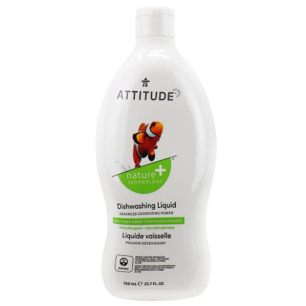 Front of ATTITUDE Dishwashing Liquid Green Apple & Basil, 700mL