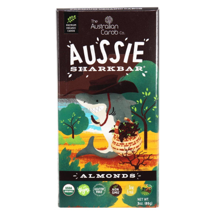 Front of The Australian Carob Co. Aussie Sharkbar Almonds, 85g
