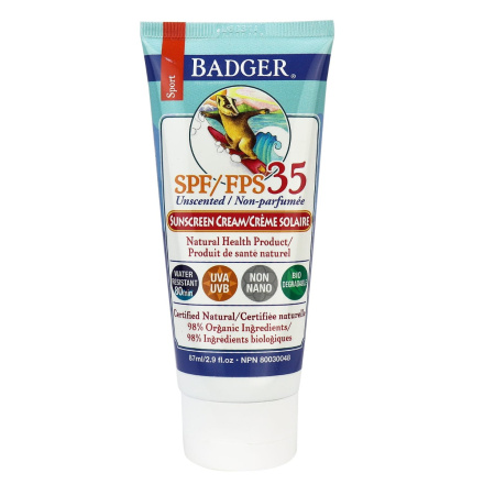 Badger Sport Organic Sunscreen SPF 35 Unscented, 87ml