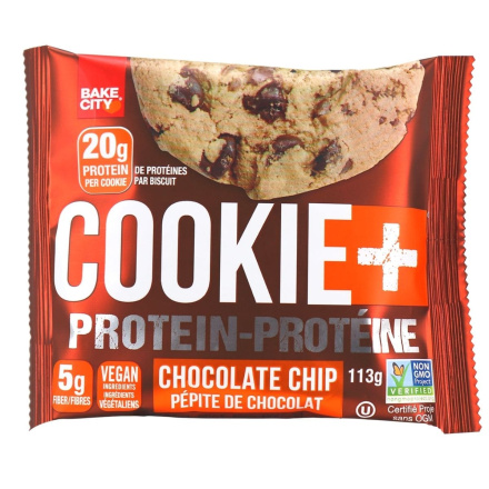 Front of Bake City +Protein Vegan Cookies Chocolate Chip