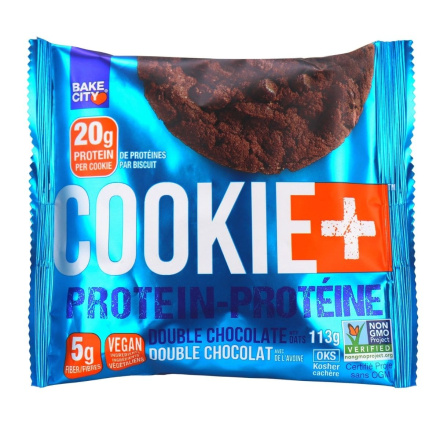 Front of Bake City Vegan Protein Cookies Double Chocolate