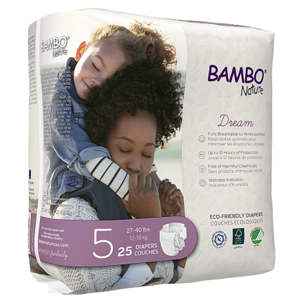 Front of Bambo Nature Dream Eco-Friendly Diapers - Size 5 (27-40 lbs), 25 Count