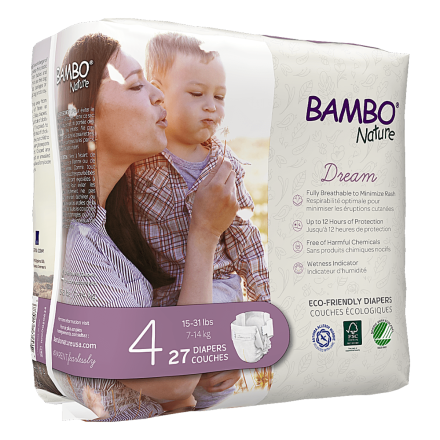 Front of Bambo Nature Dream Eco-Friendly Diapers - Size 4 (15-31 lbs), 27 Count