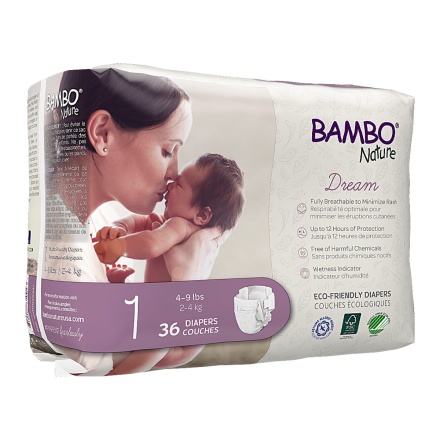 Front of Bambo Nature Dream Eco-Friendly Diapers - Size 1 (4-9 lbs), 36 Count