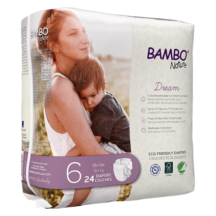 Front of Bambo Nature Dream Eco-Friendly Diapers - Size 6 (35+ lbs), 24 Count