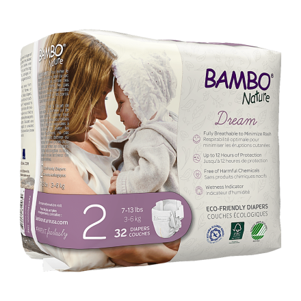 Front of Bambo Nature Dream Eco-Friendly Diapers - Size 2 (7-13 lbs), 32 Count