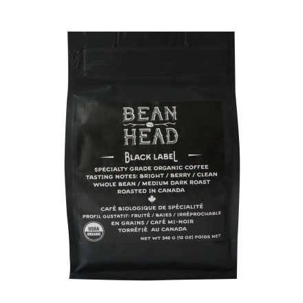 Bean Head Black Label Specialty Grade Organic Coffee Whole Beans, 340g
