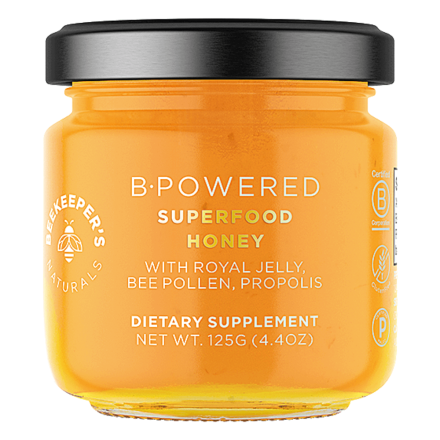 Front of Beekeeper's Naturals B.Powered Superfood Honey, 125g