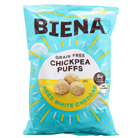 Front of Biena Grain Free Chickpea Puffs Aged White Cheddar, 91g