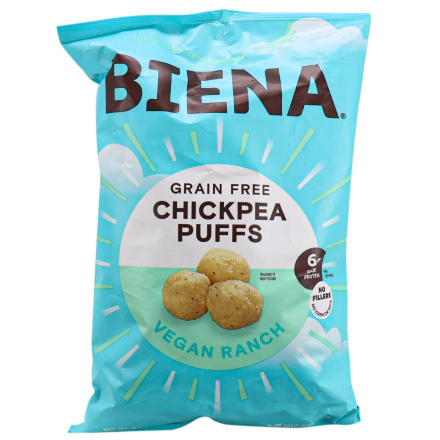 Front of Biena Grain Free Chickpea Puffs Vegan Ranch, 91g