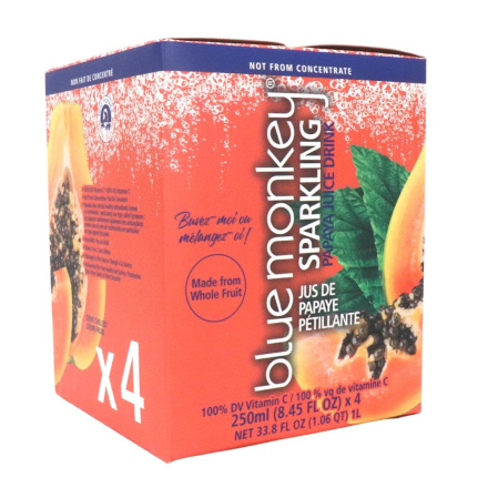 Front of Blue Monkey No Sugar Added Sparkling Juice Papaya
