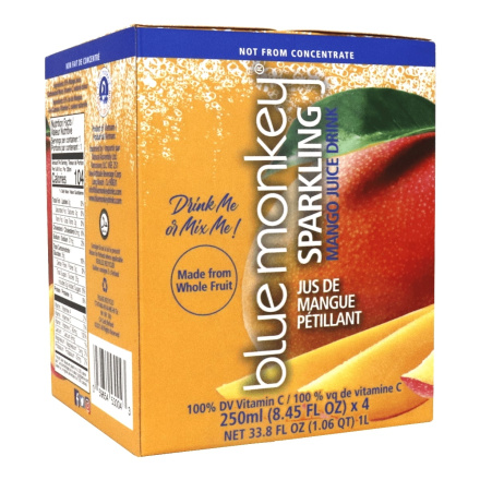 Front of Blue Monkey Sparkling Real Fruit Juice Mango