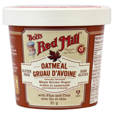 Front of Bob's Red Mill Gluten Free Brown Sugar & Maple Oatmeal Cup, 61g