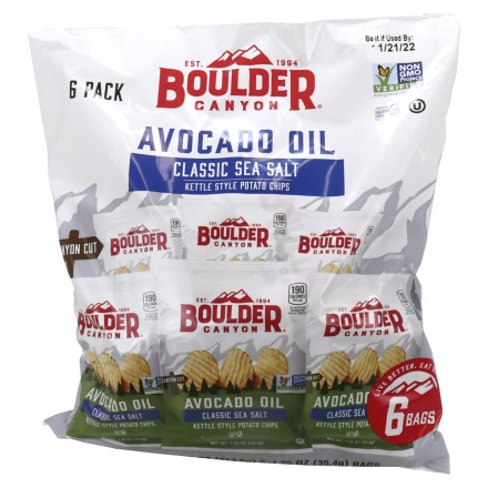 Front of Boulder Canyon Kettle Potato Chips With Avocado Oil Sea Salt Snack Packs