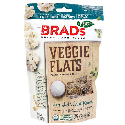 Front of Brad’s Plant-Based Grain-Free Veggie Flats Sea Salt Cauliflower, 85g
