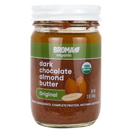 Front of Broma Organic Dark Chocolate Almond Butter With Lentils Original