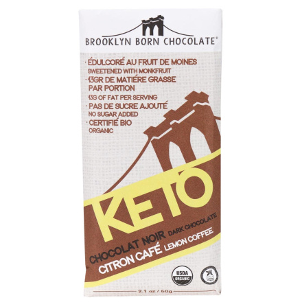 Front of Brooklyn Born Chocolate Keto Dark Chocolate Lemon Coffee, 60g