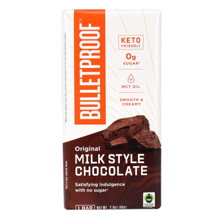 Front of Bulletproof Keto Friendly Original Milk Style Chocolate, 80g