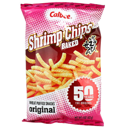 Front of Calbee Baked Shrimp Chips, 113g