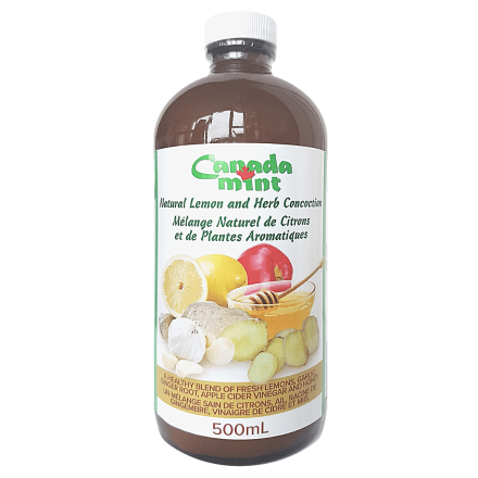 Front of Canada Mint Natural Lemon and Herb Concoction, 500mL