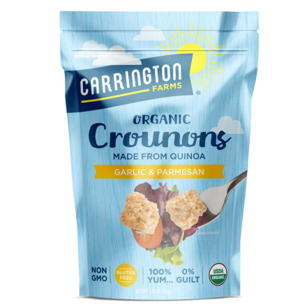 Front of Carrington Farms Organic Gluten-Free Crounons Garlic & Parmesan, 134g