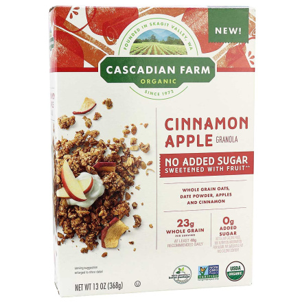 Front of Cascadian Farm Organic No Added Sugar Cinnamon Apple Granola, 368g