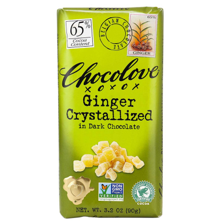 Chocolove XO Ginger Crystallized in Dark Chocolate Bar, 90g