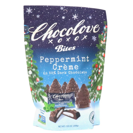Front of Chocolove 55% Dark Chocolate Peppermint Creme
