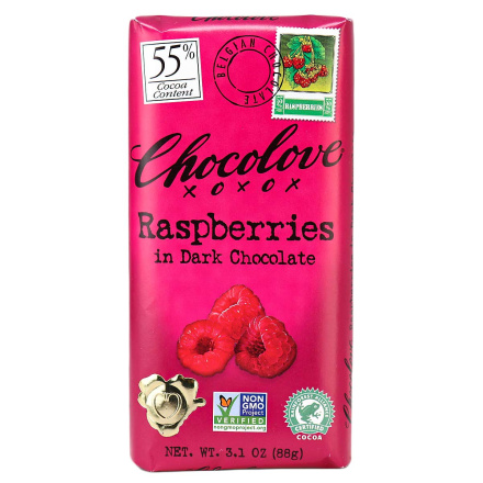 Chocolove XO Raspberries in Dark Chocolate Bar, 88g