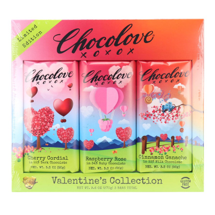 Front of Chocolove XO Limited Edition Valentine’s Collection, 3 Bars
