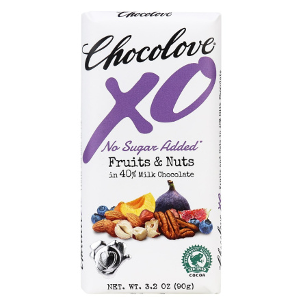 Chocolove XO No Sugar Added Fruit & Nuts 40% Milk Chocolate, 90g