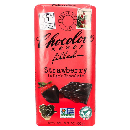 Front of ChocoloveXO Filled Strawberry in Dark Chocolate, 90g