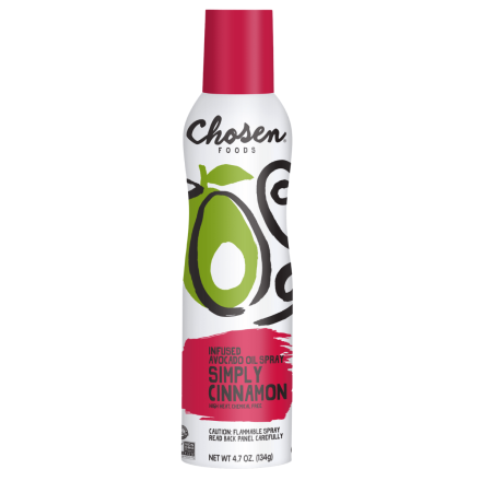 Front of Chosen Foods Simply Cinnamon Avocado Oil Spray, 134g